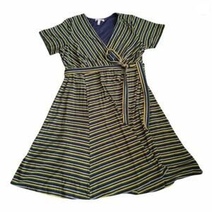 Hutch Stripe Short Sleeve Midi Wrap Dress Party Summer Green Yellow Plus Size 4X